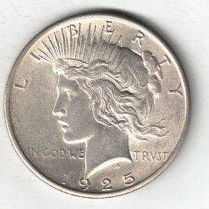 1925 Silver USA Peace Dollar coin. The Obverse features the capped head of Liberty facing left. The American eagle on the reverse.