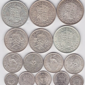 1937 To 1946 Fifteen Coin Silver Selection. The fifteen coins weight approx. 112.81 grams of 0.500 silver. The equivalent of 56.405 grams of fine silver.
