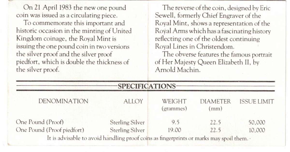 1983 One Pound Piedfort Silver Proof Royal Arms - Image 3