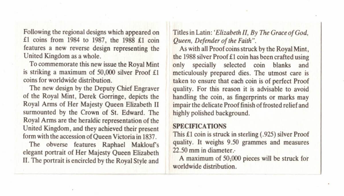 1988 One Pound Silver Proof Crowned Shield - Image 4