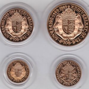 1989 Four Coin Gold Proof Set. This four coin gold sovereign set comes boxed with certificate as issued by the Royal Mint.