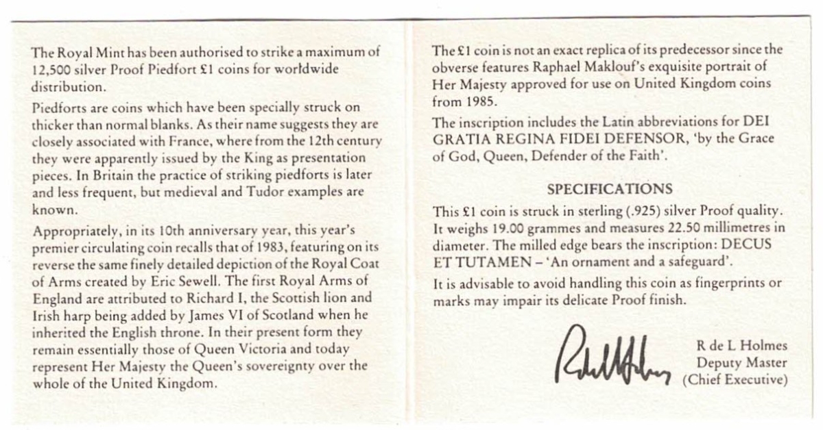 1993 One Pound Piedfort Silver Proof Royal Arms - Image 3