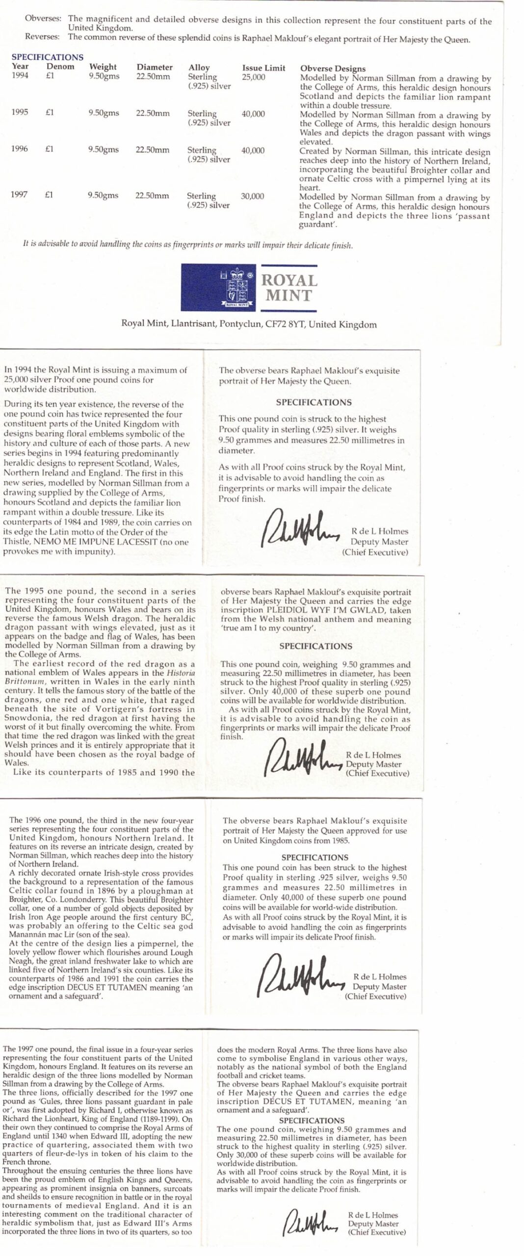 1994-1997 One Pound Silver Proof United Kingdom Collection - Image 5