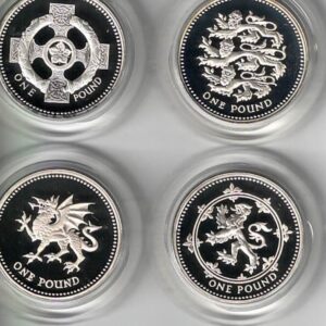 1994-1997 One Pound Silver Proof United Kingdom Collection featuring Elizabeth II on the obverse. All coins are in stock for despatch.