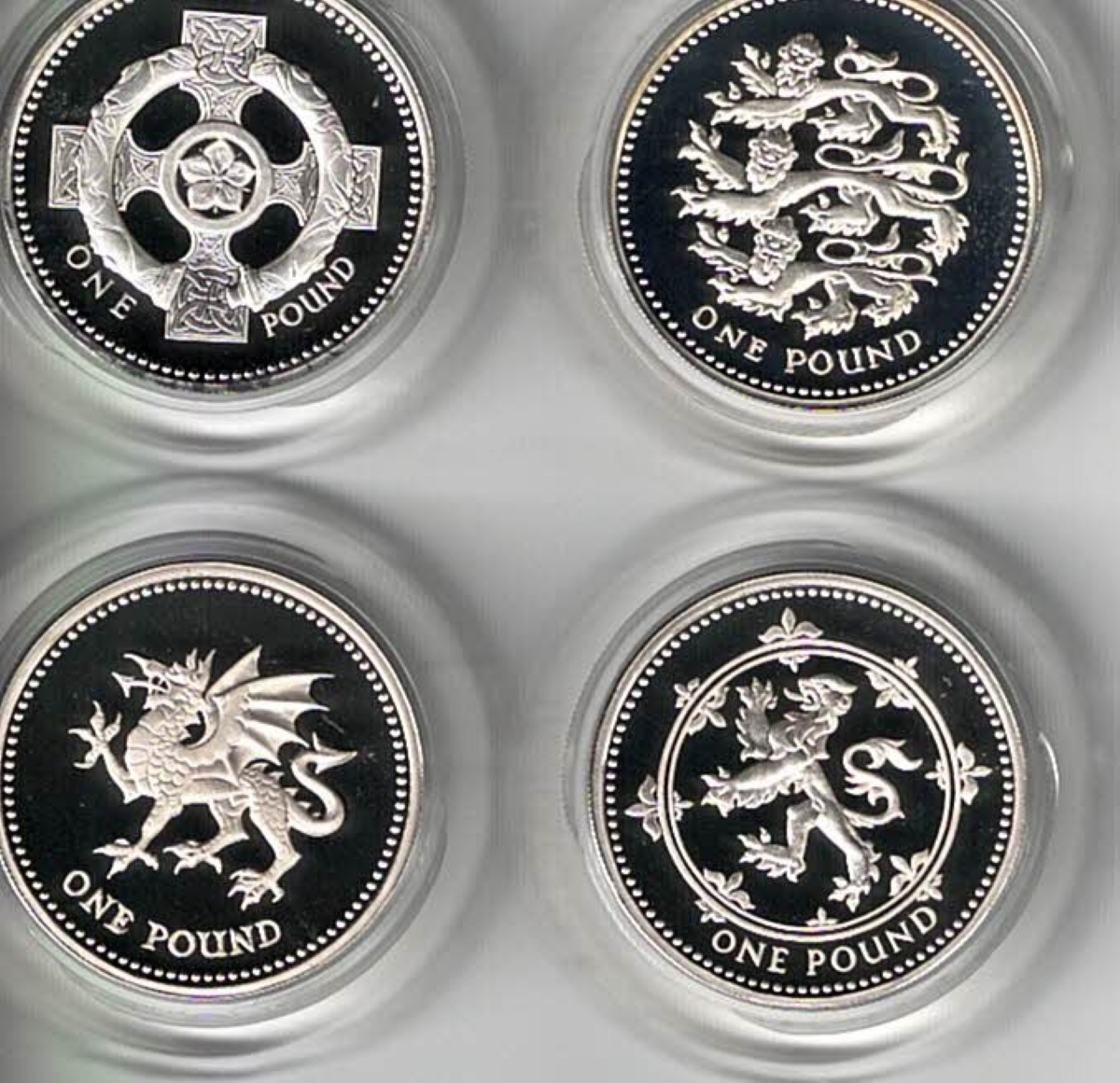 1994-1997 One Pound Silver Proof United Kingdom Collection featuring Elizabeth II on the obverse. All coins are in stock for despatch.