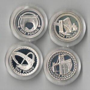2004-2007 One Pound Piedfort Silver Proof Bridges Collection featuring Elizabeth II on the obverse. All coins are in stock for despatch.
