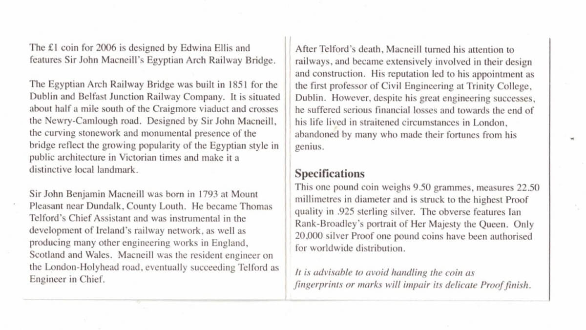 2006 One Pound Silver Proof Egyptian Arch Bridge - Image 3