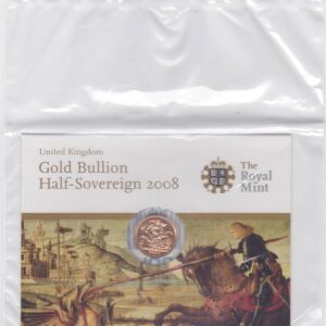 2008 Gold Half Sovereign coin featuring the fourth portrait of Queen Elizabeth II on the Obverse. St George and the dragon on the Reverse.