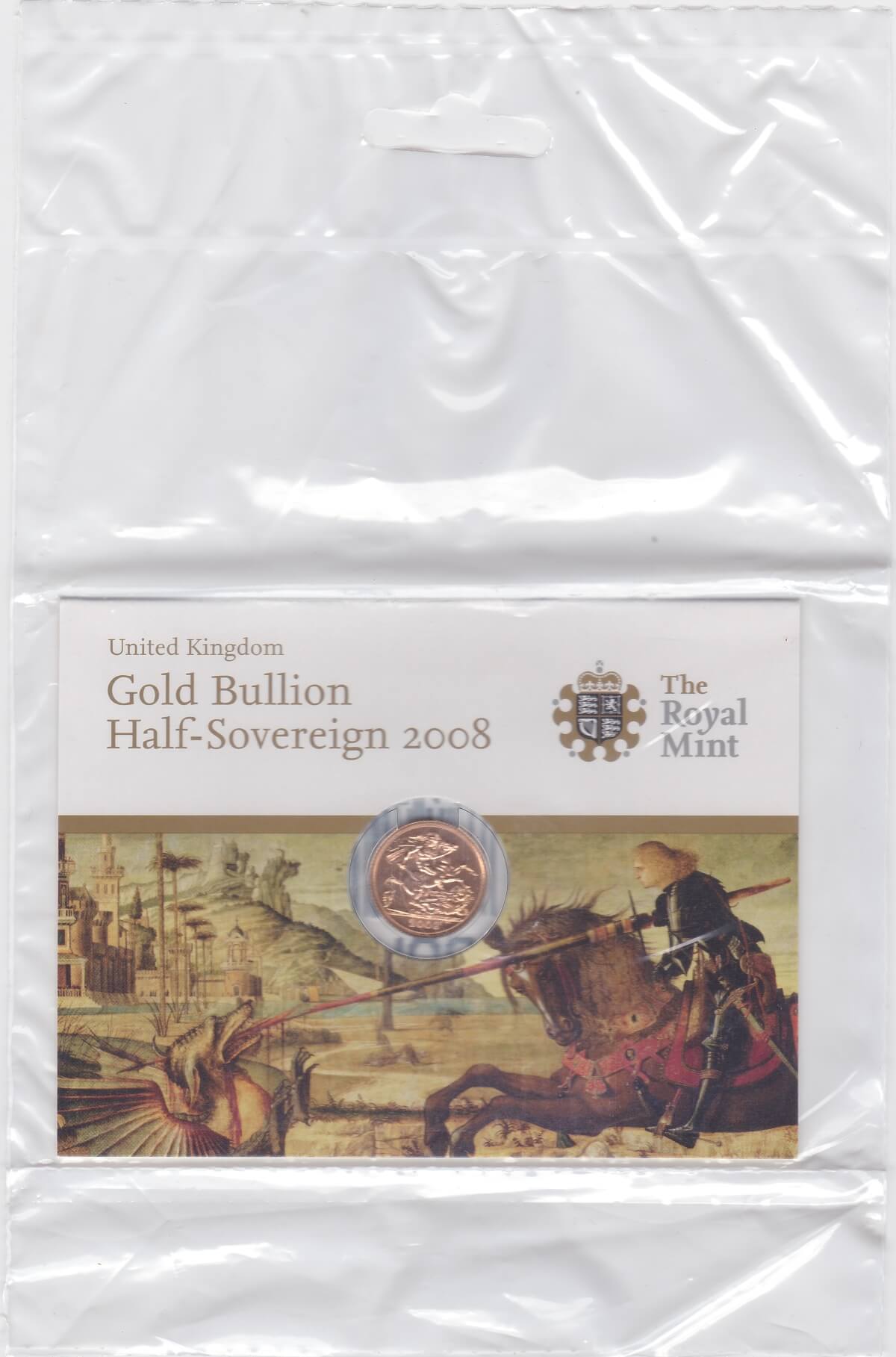 2008 Gold Half Sovereign coin featuring the fourth portrait of Queen Elizabeth II on the Obverse. St George and the dragon on the Reverse.