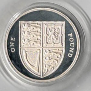 2008 One Pound Silver Proof Royal Shield Of Arms. Elizabeth II features on obverse. All coins in stock and ready to despatch.