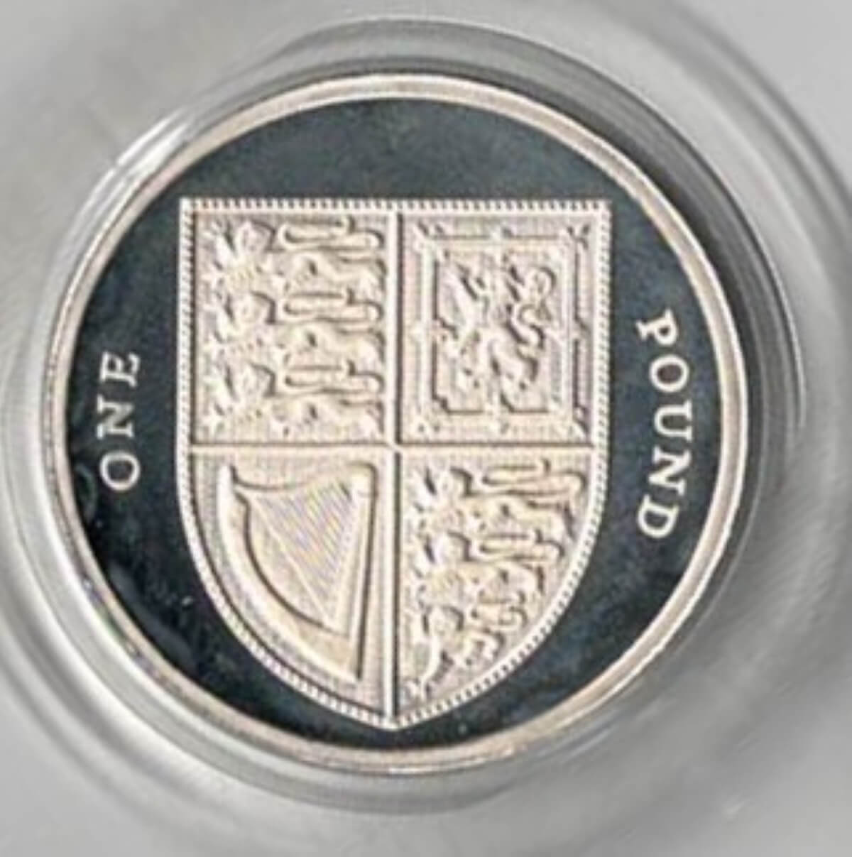 2008 One Pound Silver Proof Royal Shield Of Arms. Elizabeth II features on obverse. All coins in stock and ready to despatch.