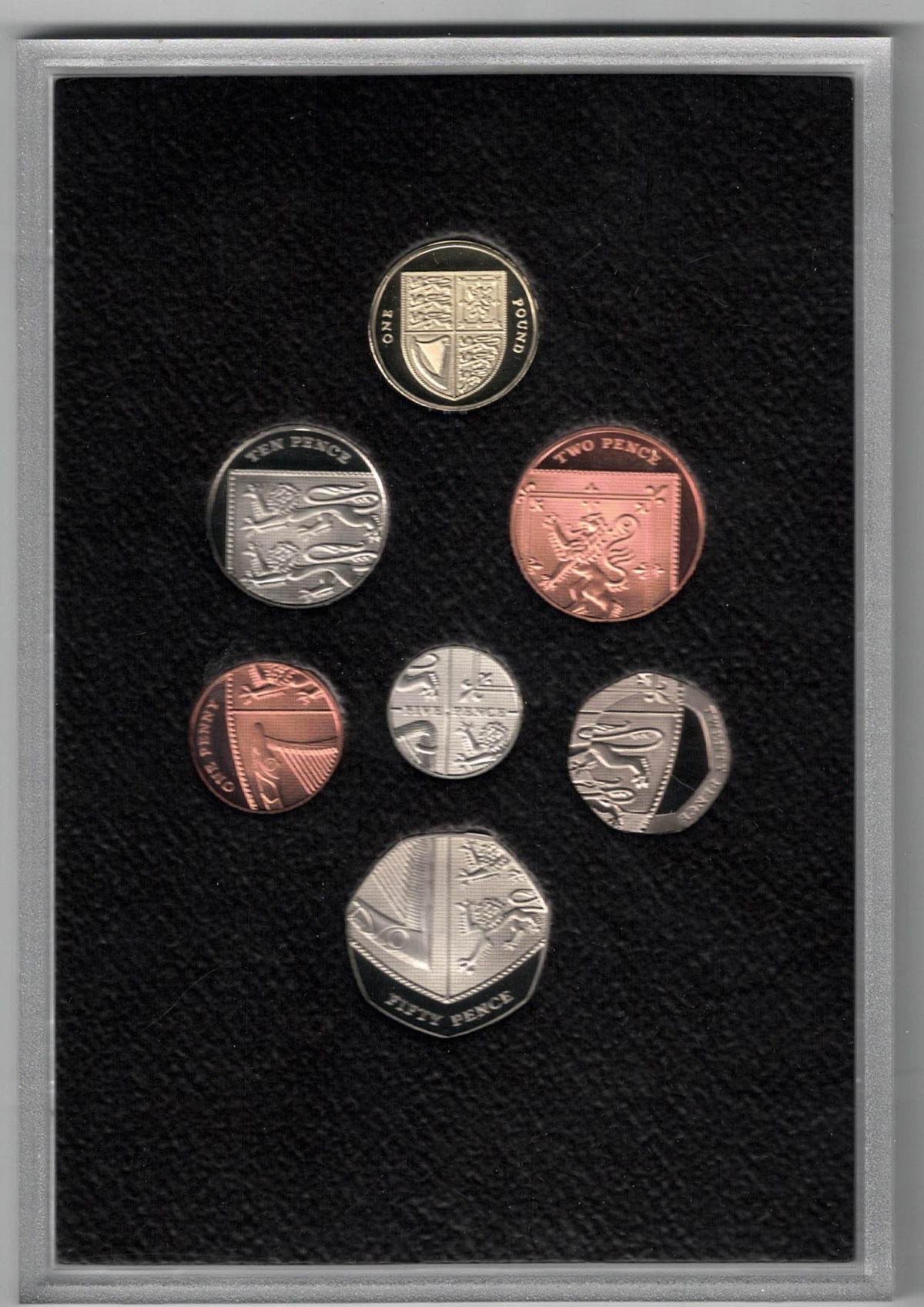 Boxed 2008 Seven Coin Proof Collection Royal Shield of Arms. This 2008 set comes in a box. All coins are in stock for despatch.