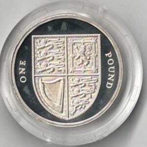2009 One Pound Silver Proof Shield Of The Royal Arms. Elizabeth II features on obverse. All coins in stock and ready to despatch.