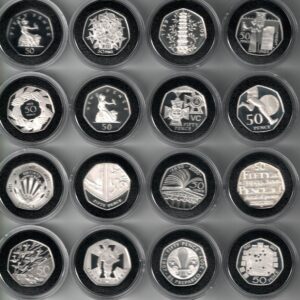 2009 Silver Proof Sixteen Coin Fifty Pence Collection 40th Anniversary. Queen Elizabeth II on Obverse. All coins are in stock.