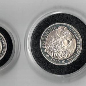 2010 Silver Proof Britannia Set - Four Coins. This set features Elizabeth II on the obverse. Helmeted Britannia on reverse.