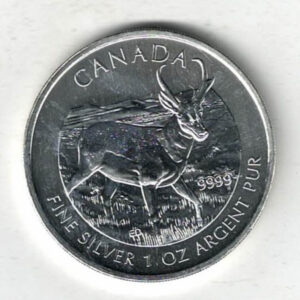 2013 Silver Canada One Ounce Antelope. Elizabeth II is on the obverse, The Antelope is on the reverse. The coin contains one ounce of 9999 fine silver.