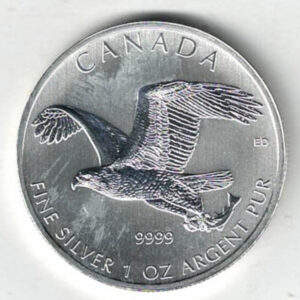 2014 Silver Canada One Ounce Eagle. Elizabeth II is on the obverse, The Falcon is on the reverse. The coin contains one ounce of 9999 fine silver.
