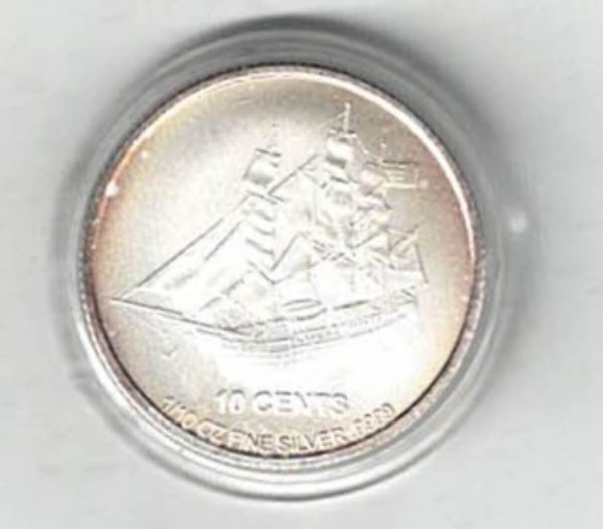 2015 Cook Islands Silver Tenth Ounce Silver Bounty Tall Ship Coin The obverse features the portrait of Queen Elizabeth II facing right.