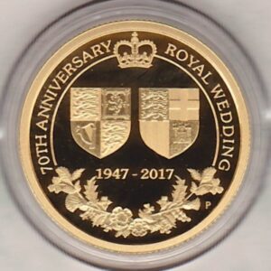 2017 Gold Proof Australia Quarter Ounce coin. The coin was issued to celebrate the 70th anniversary of the royal wedding. Boxed with certificate.