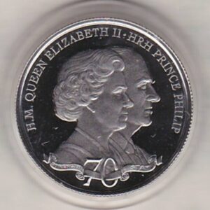 2017 Gibraltar Platinum Proof Tenth Ounce Coin. The coin was issued to celebrate the 70th Wedding Anniversary Queen Elizabeth II & Prince Philip.