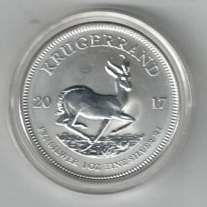 2017 Premium Silver South Africa One Ounce Krugerrand. Paul Kruger is on the obverse. The coin contains one ounce of 999 fine silver