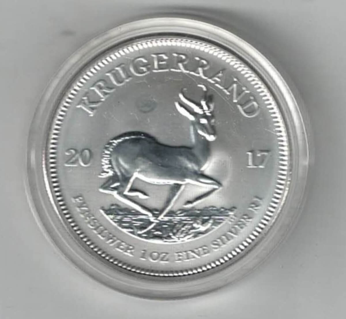 2017 Premium Silver South Africa One Ounce Krugerrand. Paul Kruger is on the obverse. The coin contains one ounce of 999 fine silver