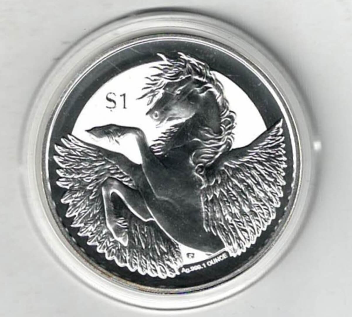 2018 British Virgin Islands Silver One Ounce Pegasus Coin. The coin features Elizabeth II on the obverse. The reverse features Pegasus horse.