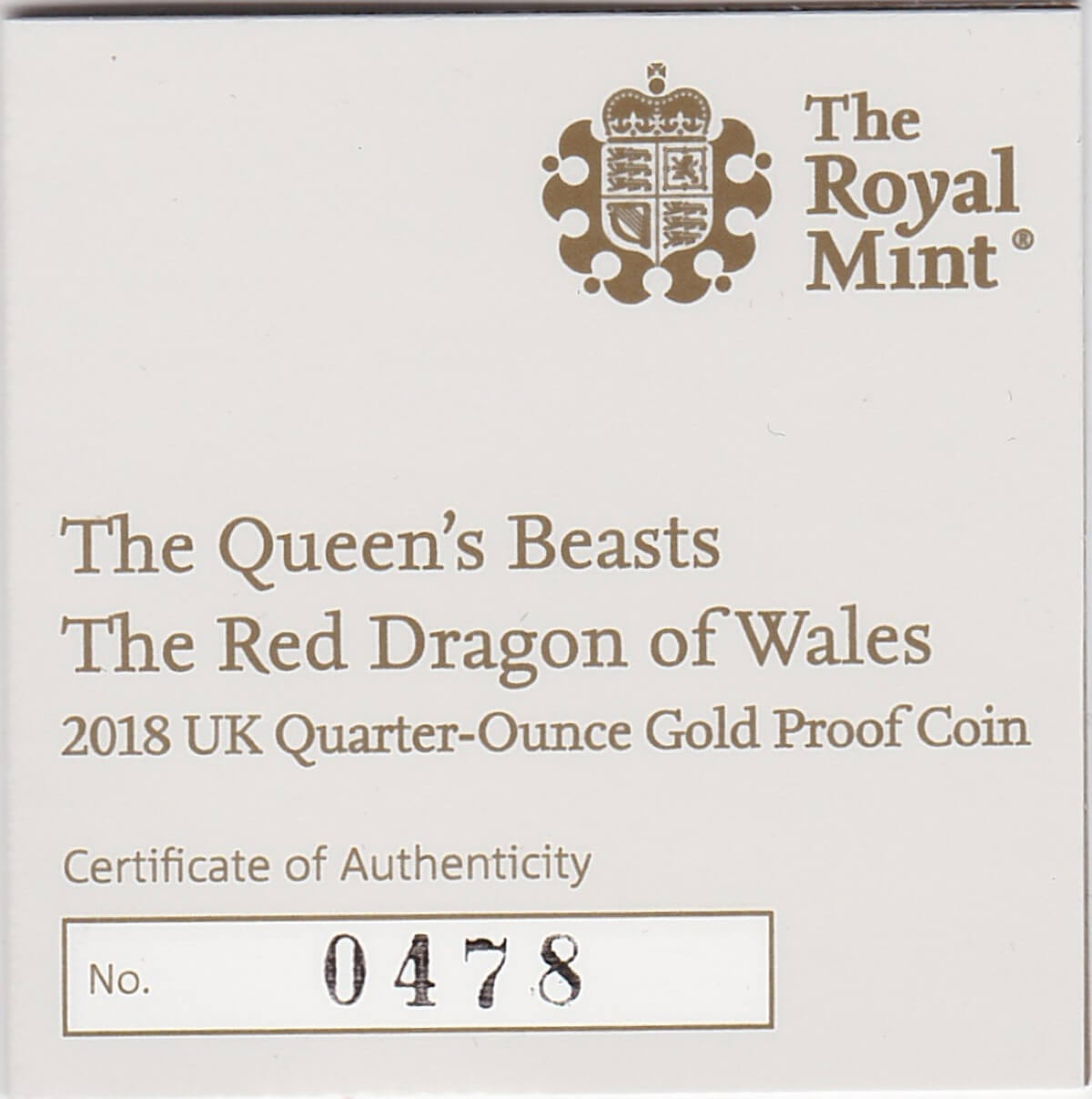 2018 Gold Proof Quarter Ounce Dragon Of Wales - Image 3
