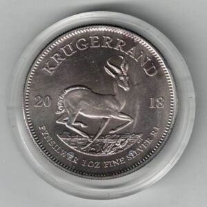 2018 Silver South Africa One Ounce Krugerrand. Paul Kruger is on the obverse. The coin contains one ounce of 999 fine silver