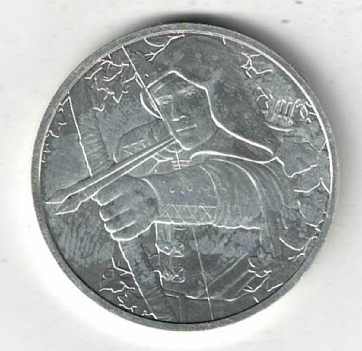 2019 Silver Austria One Ounce Robin Hood Coin. The reverse features Robin Hood. The coin contains one ounce of 9999 fine silver.