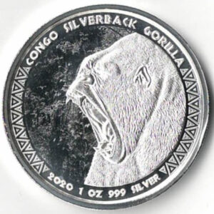 2020 Silver Congo One Ounce Silverback Gorilla. The coin contains one ounce of 999 fine silver. All coins in stock and ready to despatch.