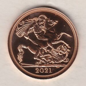 2021 Gold Double Sovereign Coin featuring Queen Elizabeth II facing right on the Obverse and St George & The Dragon on the Reverse.