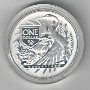 2023 Silver Australia One Ounce Queensland Coat Of Arms. A Red Deer is on the Obverse. A Ram on the Reverse. All coins are in stock.
