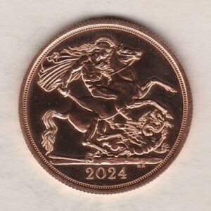 2024 Gold Double Sovereign Coin featuring King Charles III facing left on the Obverse and St George & The Dragon on the Reverse.