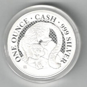 2024 Saint Helena Silver One Ounce Cash Coin Snow Leopard. A snow leopard is on the reverse. The coin contains one ounce of .999 fine silver.