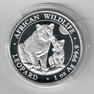 2024 Silver Somali Republic One Ounce Leopard. This Coin does feature an Elephant. The coin contains one ounce of 999.9 fine silver.