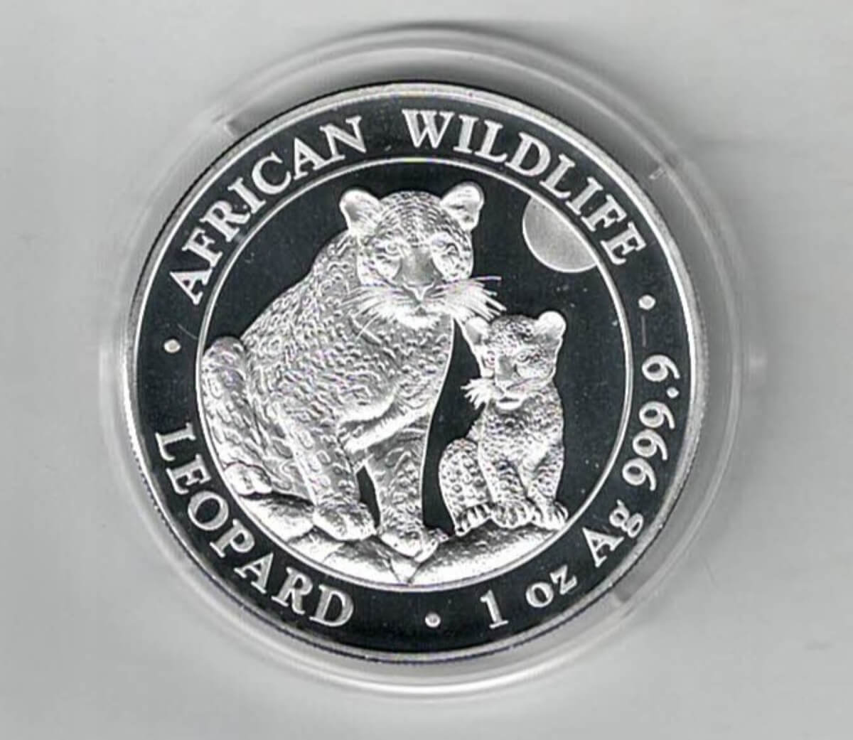 2024 Silver Somali Republic One Ounce Leopard. This Coin does feature an Elephant. The coin contains one ounce of 999.9 fine silver.