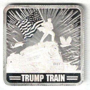 2024 USA Silver One Ounce Trump Train Bar. Trump train is on the bar. All of our silver bars have been pre-owned and are in stock for dispatch.