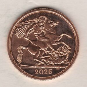 2025 Gold Double Sovereign Coin featuring King Charles III facing left on the Obverse and St George & The Dragon on the Reverse.