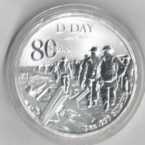 2024 Alderney Silver One Ounce D-Day Coin. The coin contains one ounce of 999 fine silver. All of our silver coins are in stock.