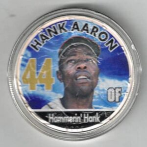 Boxed 2006 Silver USA One Ounce Eagle Colourised MLB Hank Aaron. An eagle is on the reverse. The coin contains one ounce of 999 fine silver.