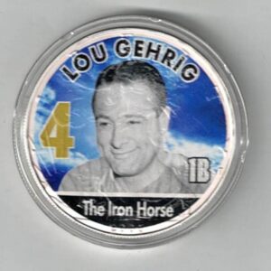 Boxed 2006 Silver USA One Ounce Eagle Colourised MLB Lou Gehrig Coin. An eagle is on the reverse. The coin contains one ounce of 999 fine silver.