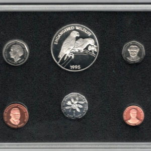 Cased 1995 Jamaica Six Coin Proof Set. All coins are preowned and in stock. You are buying the six coin proof set in the pictures.