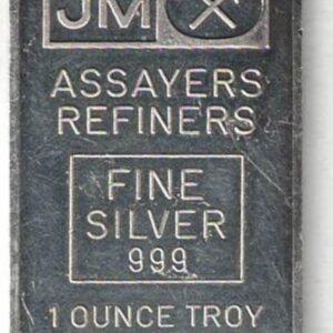 Johnson Matthey Bullion One Ounce Silver Bar. All of our silver bars have been pre-owned and are in stock. This bar contains one ounce of 999 fine Silver