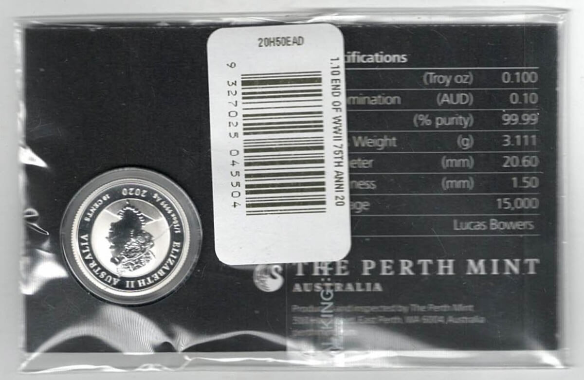 Sealed 2020 Australia Silver Tenth Ounce End Of World War II Coin - Image 2