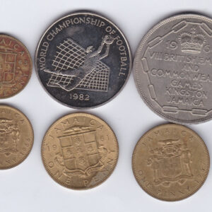Six Jamaica Coins. These coins are dated between 1961 and 1982 and are in fine to near mint condition. The total weight of the coins is approx. 68.31 grams.