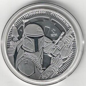 2020 Silver Niue One Ounce Star Wars coin. Boba Fett is on the reverse holding a rifle. This coin contains one ounce of 999 fine silver.
