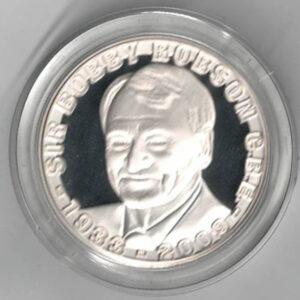 Silver Proof commemorative Sir Bobby Robson medal, struck in 925 silver, in presentation box. In stock and ready to despatch.