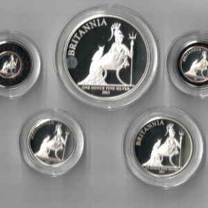 The obverse on each coin features the portrait of Queen Elizabeth II facing right. The reverse depicts Britannia facing forward, with owl, shield and trident.