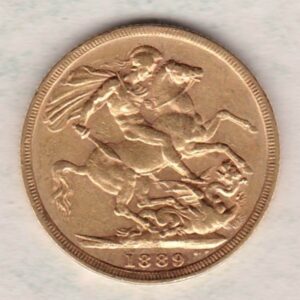 1889 M Gold Sovereign Coin featuring Queen Victoria Jubilee Head on the Obverse and St George & the Dragon on the Reverse. Melbourne Mint.